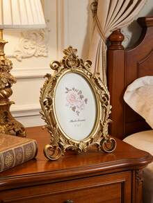 1pc European Style Gold Lace Oval Decorative Photo Frame With Random Insert Paper, Classical Rococo Resin Tabletop Frame, Portrait Photo Frame, Photo Storage Frame, Luxury Desktop Standing Frame, Suitable For Photo Display, Home Decor, Wedding Photo Frame, Commemorative Frame, Palace Style Picture Frame, Photo Stand - Gold - View 4