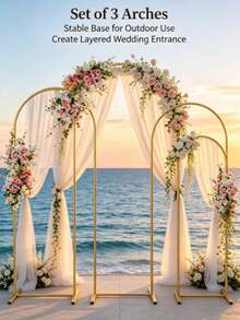 Gold Metal Garden Arch Backdrop Stand Set, Multi-Size Heavy Duty Wedding Ceremony Arched Frame, Decorative Archway For Floral Drape Balloon Decor, Outdoor Indoor Wedding Birthday Party Photo Booth Event Decor - View 5