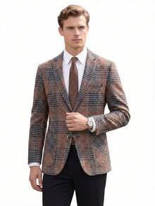 Houndstooth Print Lapel NeckLong Sleeve Casual Men's Suit Jacket (Shirt Not Included) - Khaki - View 8