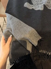 1件女款秋冬圍巾披肩，韓式百搭加厚保暖護頸，雙面大尺寸長款雙用途辦公穿搭新款 - 黑色 - 查看 5