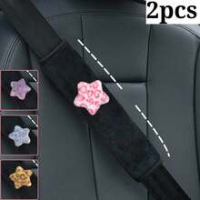 2pcs Leopard Print Star Car Seat Belt Covers, Shoulder Pads For Driver And Passenger Universal Vehicle Seat Belt Anti-Chafe Pads, Women's Car Interior Accessories - A - View 1