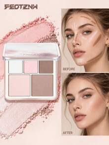 FEOTZNW Palet Kontur & Highlight 3D Light & Shadow, Kontur & Highlight 2-in-1, Efek Rias Wajah Terpahat, Palet Rias Wajah Wanita, Perlengkapan Rias Esensial - Nuansa Merah Muda - X02# Nada Merah Muda - View 11