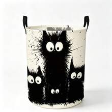1pc Round Storage Basket With Handle, Happy Halloween Pumpkin, Skull, Bat, Spider And Witch Print Decorative Storage Bucket, Suitable For Clothes And Miscellaneous Items, Multi-Functional Storage, Home Decor/Room Decor - Black and White - View 8