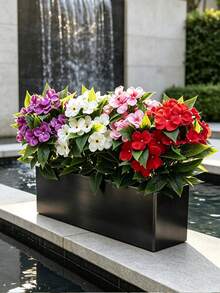2pcs Impatiens Artificial Flowers | Multi-Color Faux Flower Planter, Stylish Decor For Patio & Balcony, Long-Lasting Fake Flowers, Home Outdoor Landscaping Must-Have, Table & Window Display Bouquet, Plastic, Suitable For Spring, Thanksgiving - Impatiens - View 8