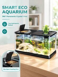 Transparent Fish Tank With Lid, Desktop Aquarium And Turtle Breeding Tank For Goldfish, Turtles And Small Aquatic Pets, Mini Aquarium For Home, Living Room And Office - Black - View 4