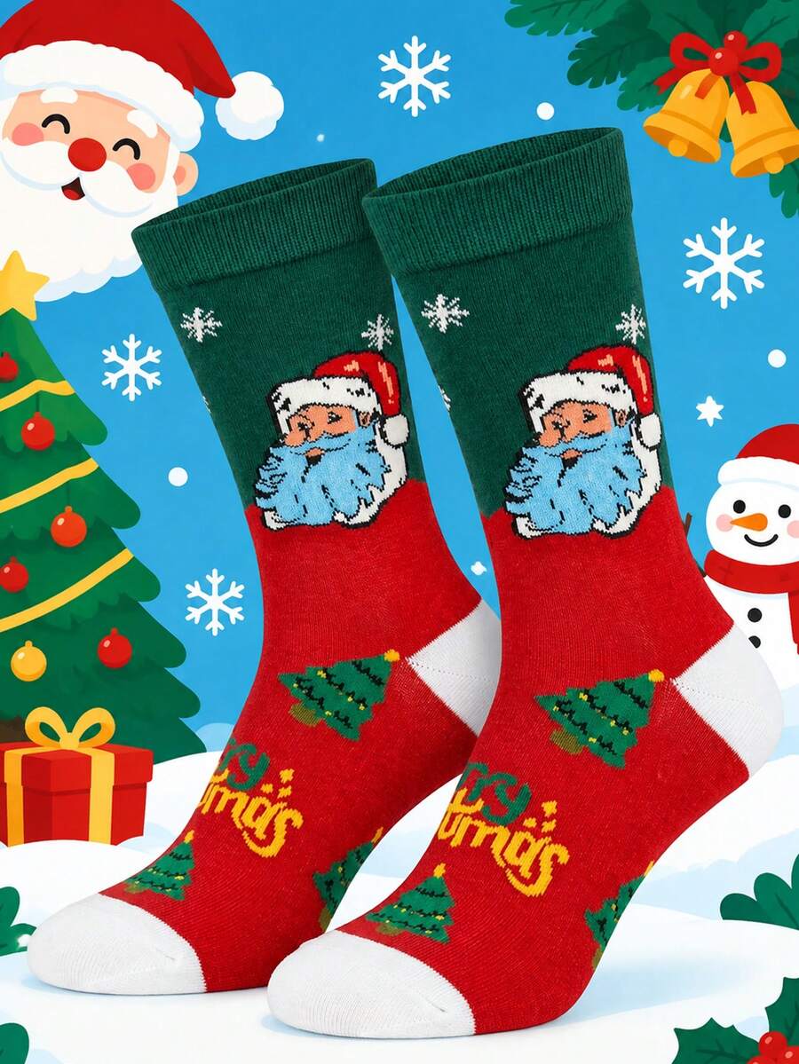 1 Pair Men's Christmas Socks, Mid-Calf Length, Warm And Thick For ...