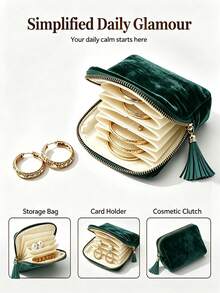 Velvet Travel Jewelry Storage Bag, Portable Zipper Pocket, Dust-Proof Storage Bag, Suitable For Rings, Earrings And Bracelets, Jewelry Roll - Multicolor - View 3