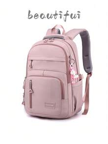Solid Color Minimalist Aesthetic Women's Literary Backpack, Casual Versatile Large Capacity School Bag For Outings And Classes, INS Style - Pink - View 11
