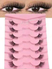 7 Pairs 15mm Cat Eye False Eyelashes - Black - View 9