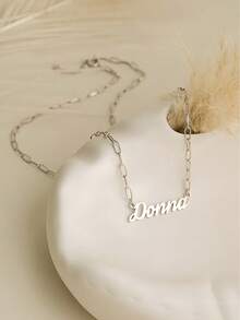 Light Luxury Cursive English Customized Name Necklace, Minimalist Handwritten Font Nameplate Pendant, Paired With Vintage Paperclip Long Oval Chain, Gold Texture Premium Quality. Material Resistant To Fading, Niche Ins Style Design, Enhances Neckline. Supports Customized Name Engraving, Create Exclusive Accessory, Versatile For Daily Commute Outfits, Perfect Gift For Birthday, Valentine's Day, Great For Self-Use Or Gifting With A Sense Of Ritual. - Personalized Name Initial Paperclip Chain Necklace - View 5
