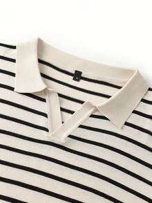 Men's Autumn/Winter Black Striped V-Neck Knit Polo Shirt - Apricot - View 4