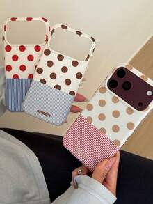 Double Layer Matte Polka Dot & Striped Phone Case Compatible With IPhone 18 Pro Max, 17 Pro Max, 16 Pro, 15 Pro, Autumn/Winter Niche Style Anti-Drop Protective Cover - Red Polka Dot - View 4