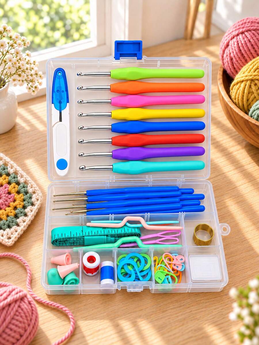52pcs Crochet Hook Set With Storage Box, 16 Sizes Ergonomic Soft Grip Crochet Hooks, Complete Beginner Crochet Kit For DIY Knitting, Yarn Crafts, Pet Clothes, Socks And Handmade Projects - 52-piece Crochet DIY Kit With Storage Box - View 1