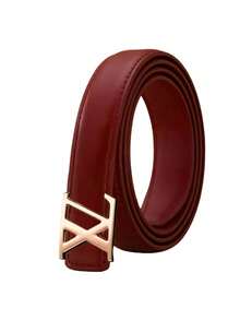 Women's PU Thin Belt, Geometric Cross Letter Design Metal Buckle Leather Belt, 43 Inch Versatile Decorative Waist Belt - Multicolor - View 9