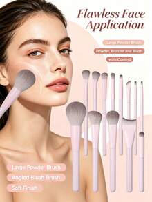 16PCS Pink Makeup Brush Set, Full Set Of Face And Eye Makeup Tools Including Makeup Sponge, Triangle Powder Puff, Cleansing Sponge, Soft Bristle Blush Brush, Eyeshadow Brush, Foundation Brush, Professional Makeup Brush Set - Pink - View 6