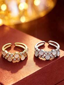 1pc Vintage Round Combination Design Exquisite Women's Open Ring, Luxury Fashion Adjustable Finger Ring, Daily & Evening Wear Accessory, Gift Jewelry - Open Ring - View 1