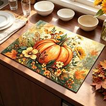 1pc Dish Drying Mat, Coffee Machine Mat, Pumpkin Floral Pattern Dish Drying Mat, Scratch-Resistant Tabletop Protection, Kitchen Dish Drainer Mat, Suitable For Autumn Thanksgiving And Other Holiday Scenes, Multi-Purpose Drying Mat, Home Gift, Tabletop Decoration - XYLSD-1159 - View 2