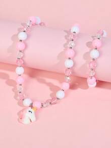 2pcs/Set Cute Cartoon Unicorn Beaded Children's Jewelry Necklace & Bracelet, Suitable For Girls' Daily Wear, Party Accessories, Gift - Multicolor - View 4