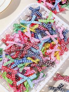 30pcs Children's Multi-Color Fabric Bow Plaid Ribbon Hair Clips, Versatile Bangs Back Side Hair Clips, Girl Hair Accessories, Baby Headwear, Daily Use - Multicolor - View 1