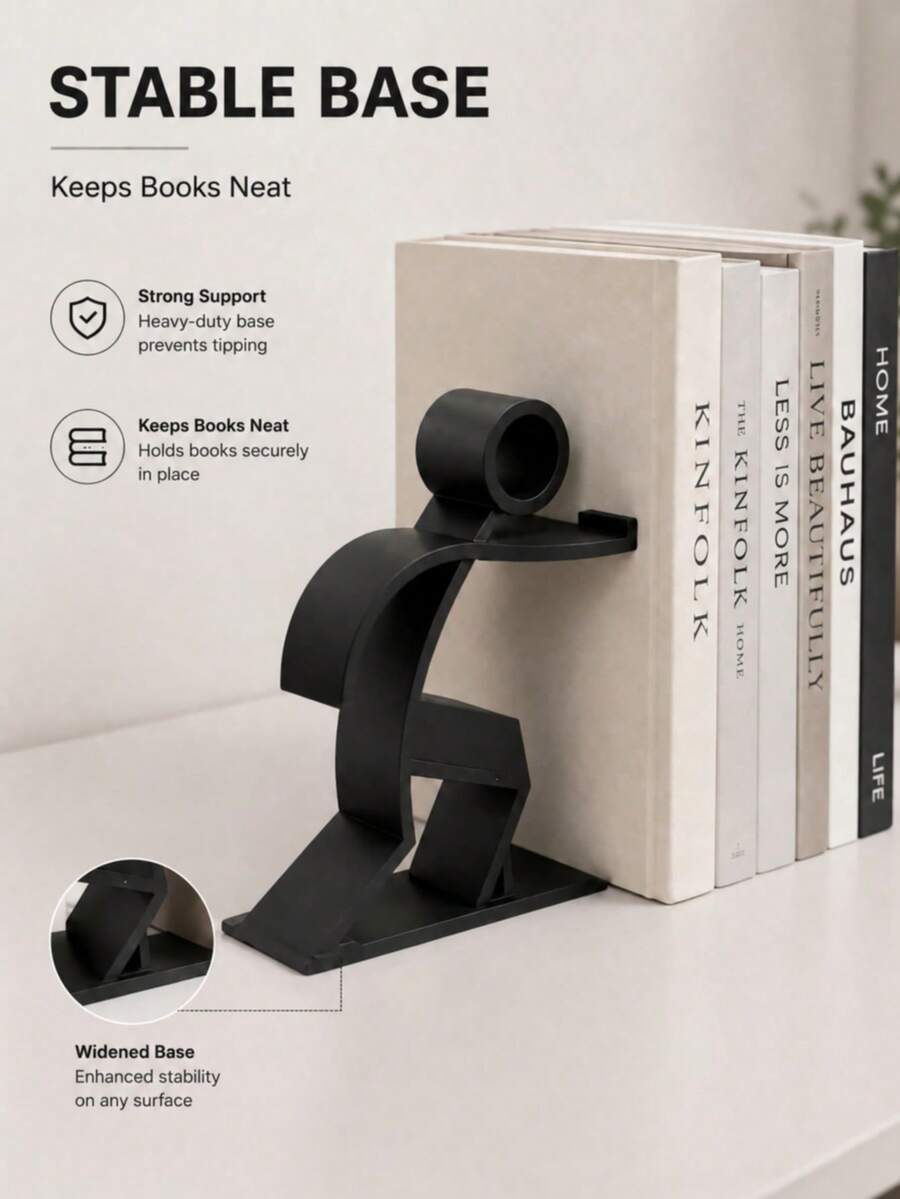 Human Shaped Bookend, Minimalist Sculpture Bookend Heavy Duty Book Holder, Modern Desk Shelf Organizer, Durable Art Decor For Home Office, Book Lovers Gift, Anti-Slip Support - Multicolor - View 1