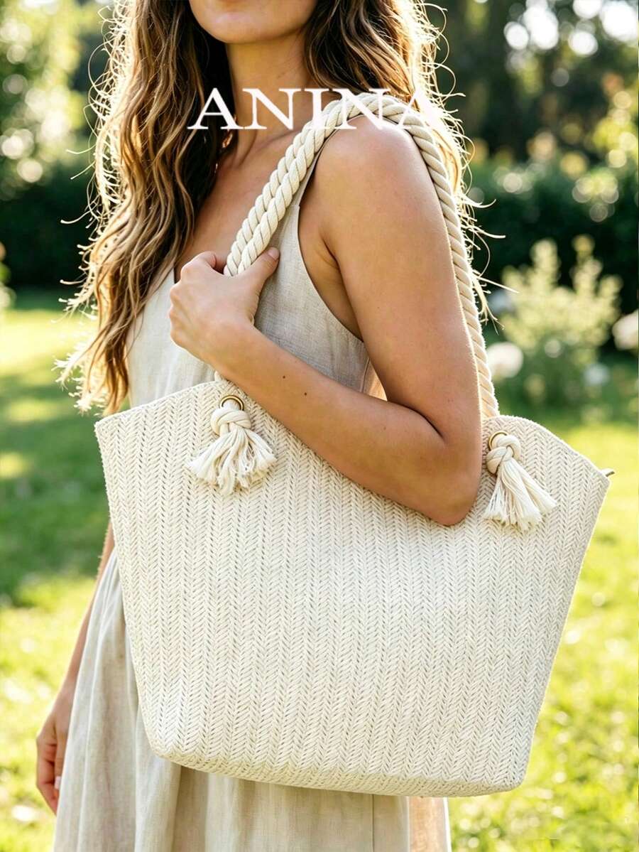 Summer Beach Vacation Stylish Large Capacity Straw Tote Bag, Fashionable Casual Shoulder Bag
