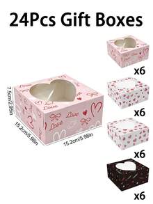 Kotak Kado Kertas Jendela Hati Romantis 4pcs/12pcs/24pcs dengan Desain Cetak Transparan Berkualitas Tinggi, Kemasan Penyimpanan untuk Liburan & Pesta - View 16