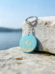 New Hot-Selling Handmade DIY Fresh Landscape Wooden Keychain, 1pc Cute Creative Wooden Keychain Pendant, Creative Holiday Gift Souvenir For Lovers And Friends, Creative Gift For Girlfriend, Holiday Gift, Phone And Car Key Ring Accessory, Holiday Creative Small Gift For Others, Event Gift - Multicolor - View 9