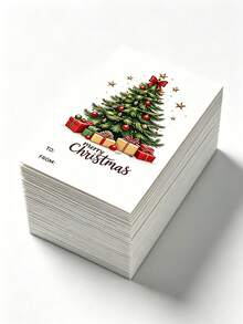 20/50pcs Merry Christmas Greeting Cards, Christmas Tree & Gift Box Design Memo Cards With To/From Blank Space, Holiday Gift Insert Cards, Suitable For Small Business Gift Packaging - Sets - View 4