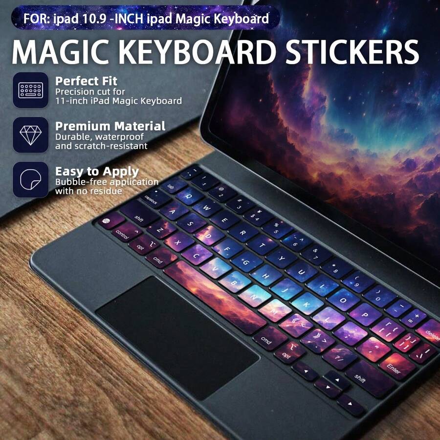 Full Keyboard Stickers For Computer, Amber Green, Starry Purple Ink Wash Star Cluster Pattern, Suitable For 10.9-INCH Magic Keyboard, Independent Key Cut, Perfect Size To Beautify Computer, Waterproof, Wear-Resistant, Non-Fading, Easy To Apply And Removable Without Residue, Multiple Patterns Available - View 1
