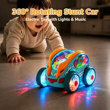 Electric Stunt Rotating Flipping Toy Car, Suitable For Toddler Boys And Girls, 360° Automatic Rotation And Continuous Flipping Action, Transparent Visible Gears, Colorful LED Lights And Music, Interactive Children's Birthday Party Gift - Multicolor - View 5