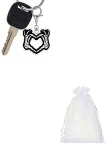 Goth Skeleton Hand Heart Acrylic Keychain, Dark Aesthetic Skull Key Ring, Halloween Punk Bag Charm, Car Key , Gothic Dark Style Keychain Accessories - Multicolor - View 13