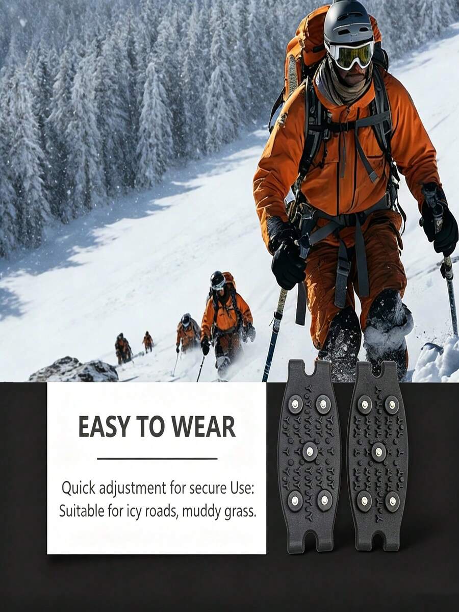 1 Pair Ice Crampons, 5-Stud Anti-Slip Snow Grip Spikes, Portable Rubber Ice Cleats, Suitable For Shoes And Boots, Winter Walking, Hiking, Climbing On Snow And Ice - Multicolor - View 1