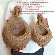 1/2/3pcs Bohemian Handmade Woven Hanging Basket Set, Rustic Style, Multi-Functional Wall Hanging Mesh Storage Basket, Fruit And Vegetable Hanging Basket, Rustic Wall Shelf, Kitchen Storage Decor, Small Item Organizer, Wall Hanging Decoration (Note: Size Is Small, Detailed Comparison Images Are Provided In The Product Photos) - Multicolor - View 4