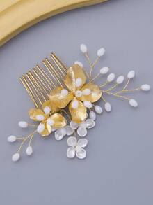 1 buah Sisir Rambut Berhiaskan Kristal Bunga dan Daun Emas Bergaya Vintage, Cocok untuk Pernikahan, Sehari-hari, Pesta & Festival, Aksesori Rambut Wanita - Emas - View 4