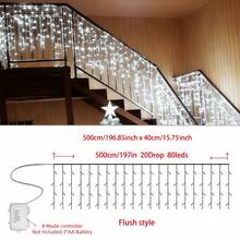 1pc 3/4/5/10m LED Icicle String Lights, 8 Lighting Modes, AA Battery Powered, Christmas Wreath Hanging Fairy Lights, Wedding Home Room Decor, Halloween Christmas Decoration - 8-mode Battery-powered Icicle Lights - View 19