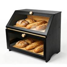 2 Tier Bamboo Bread Box For Kitchen Counter Double Layer Wooden Bread Bin With Transparent Window Magnetic Lock For Home Bakery - View 10