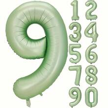 1pc 32 Inch Vintage Foldable Aluminum Foil Number Balloon, Movie Theme Olive Green Number Shape, Individually Packaged, Photo Prop Party Decoration, Suitable For Birthday, Anniversary, Holiday Decoration (0-9 Years, 10 Years, 20 Years) - Number Balloons - View 12