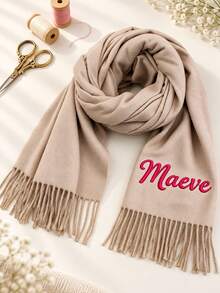 Customized Embroidered Tactile Tassel Scarf, Personalized Name Women's Long Scarf, Soft Tassel Shawl, Suitable For Winter Layering, Travel And Daily Wear - Multicolor - View 5