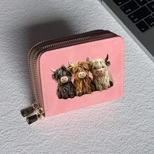 Highland Cow Print Card Holder, Lightweight Fashion Women's Wallet, Suitable For Daily Use, Dual Zipper Mini Wallet/Coin Purse/Card Holder - Multicolor - View 24