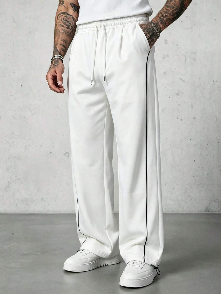 Men's Old Money Style Summer Drawstring Waist Pocket Casual Long Pants - White - View 1