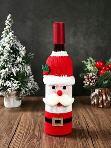 1pc Knitted Wine Bottle Cover, Reindeer Design Bottle Sleeve, Plush Furry Trim, Cute Cartoon Style, Table Decor, Christmas Party, Holiday Dinner Table Ornament Gift For Wine Bottle Decoration - View 3