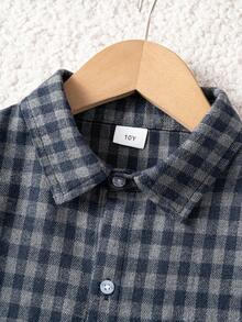 Boys Classic Streetwear Versatile Red & Grey Plaid Long Sleeve Shirt, Suitable For Vacation, Daily Casual Wear - Multicolor - View 6