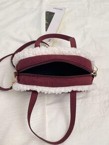 1pc Maillard Vintage Style Lamb Wool Patchwork Handbag, Adjustable Shoulder Strap Crossbody Small Bag, Lightweight Shoulder Bag. Suitable For Girls/Children/Students, Perfect For Autumn Outings, Shopping, Daily Commute. - Multicolor - View 4