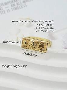 1PC Fashion Hip-Hop Punk Style Dollar Sign Ring, Suitable For Men's Daily/Gathering/Party Wear, Wealth & Luck Ring Accessory, Fashionable Charm Jewelry, Christmas/Halloween/Easter Accessory, Best Gift Choice For Boyfriend/Father - Gold - View 7