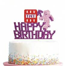 Hiasan Kue Ulang Tahun Bertema Pixel, Dekorasi Kue Balok TNT Karakter Pixel Berkilau, Hiasan Kue Ulang Tahun Gaya Pixel untuk Meja Hidangan Penutup Ulang Tahun - View 10