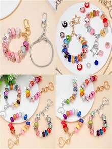 3pcs Creative Heart & Star Door Hanging Decor Set With Mini Lobster Clasp, Includes Connecting Chain And Cardboard Packaging Bag, Key Ring Keychain Beads, Suitable For Music Festival And Back To School Season - A - View 6
