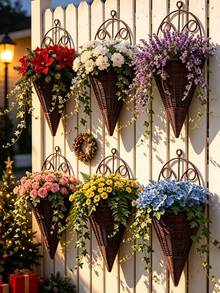 6pcs/4pcs Creative Simulation Fan Hanging Vase Flower Basket Triangle Wall Art Rattan Woven Wall Hanging Flower Device Indoor Decoration Hanging Basket Flower Pot Holder - Flower Basket - View 1