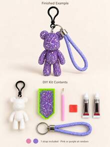 1pc DIY Rhinestone Bear Keychain Kit,Sparkly Bead Art Pendant With White Wrist Lanyard, Rhinestone Tray And Dotting Pen, Handmade Bag Charm Accessory For Craft Projects, Key Ring Decoration, Birthday Gift, Party Favor And Holiday Gift - Diamond DIY Kit - View 18