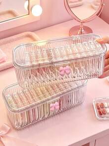Clear Vertical Strip Flip Storage Box, Dustproof Makeup Brush Beauty Sponge Organizer, Press On Nail Container, Hair Tie Hair Clip Holder, Multifunctional Cosmetic Storage Case For Vanity Desktop - Multicolor - View 2