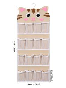 1pc Cute Tanuki‑Patterned Cat/Pig Shoe Storage Hanging Bag, 16‑Compartment Hanging Shoe Rack, Adorable Cartoon Shoe Box, Dustproof Foldable Shoe Bag, Multi‑Pocket Shoe Rack,For Home Organization, Girls' Room Decor, And Bedroom Storage. - Multicolor - View 5